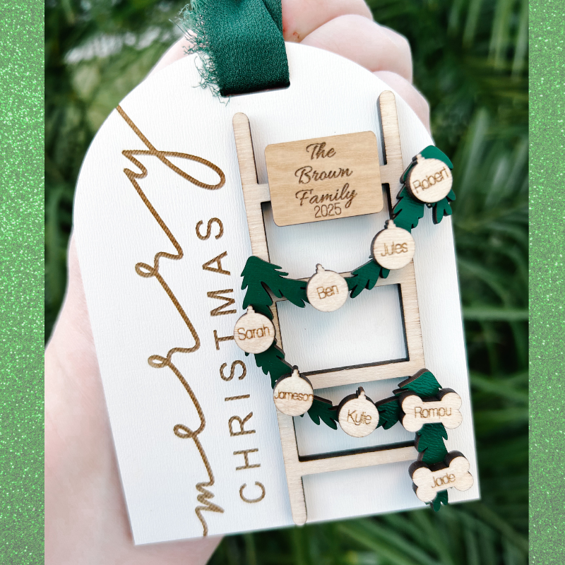 Merry Christmas Ladder Ornament - Personalized