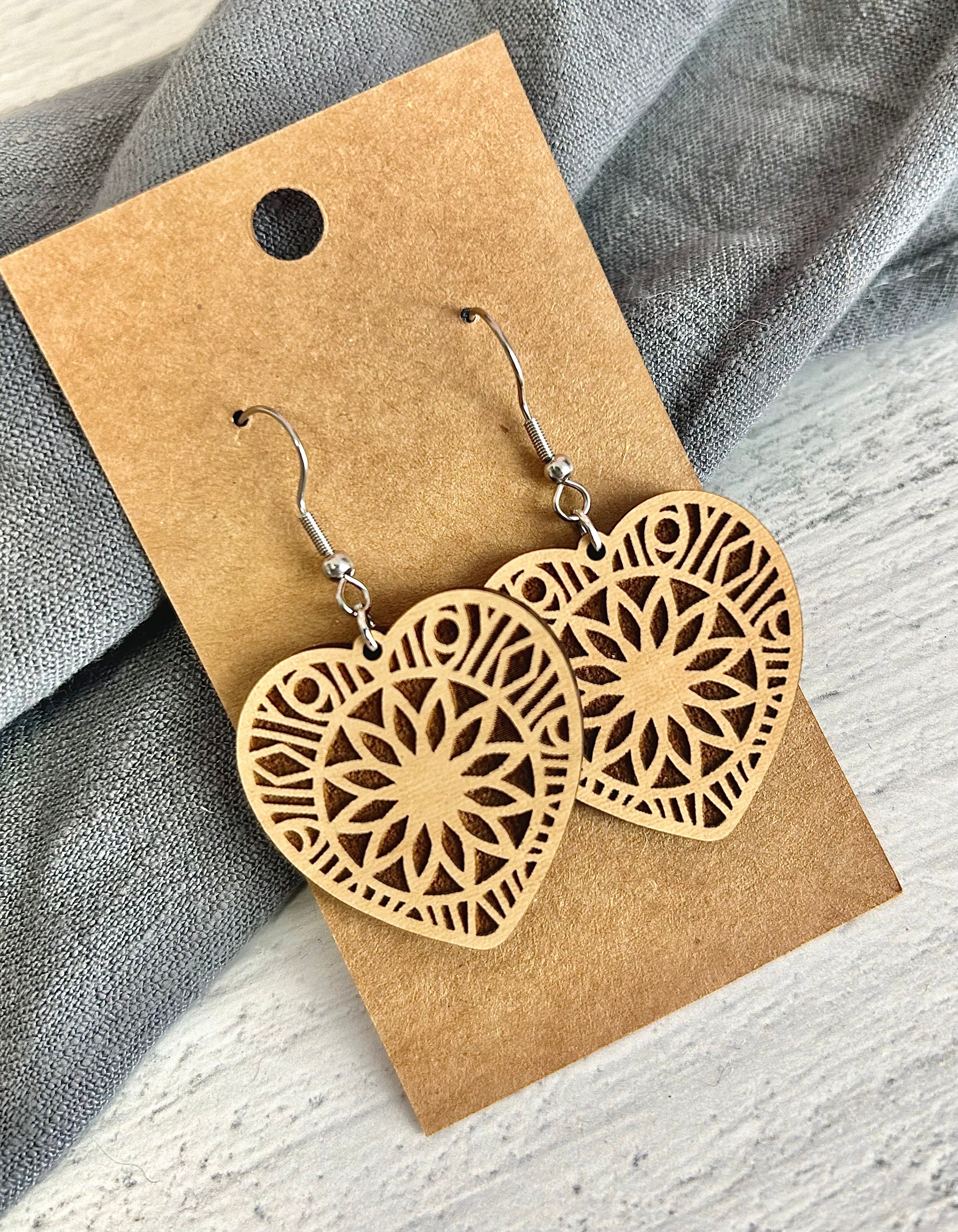 Wooden Heart Earrings
